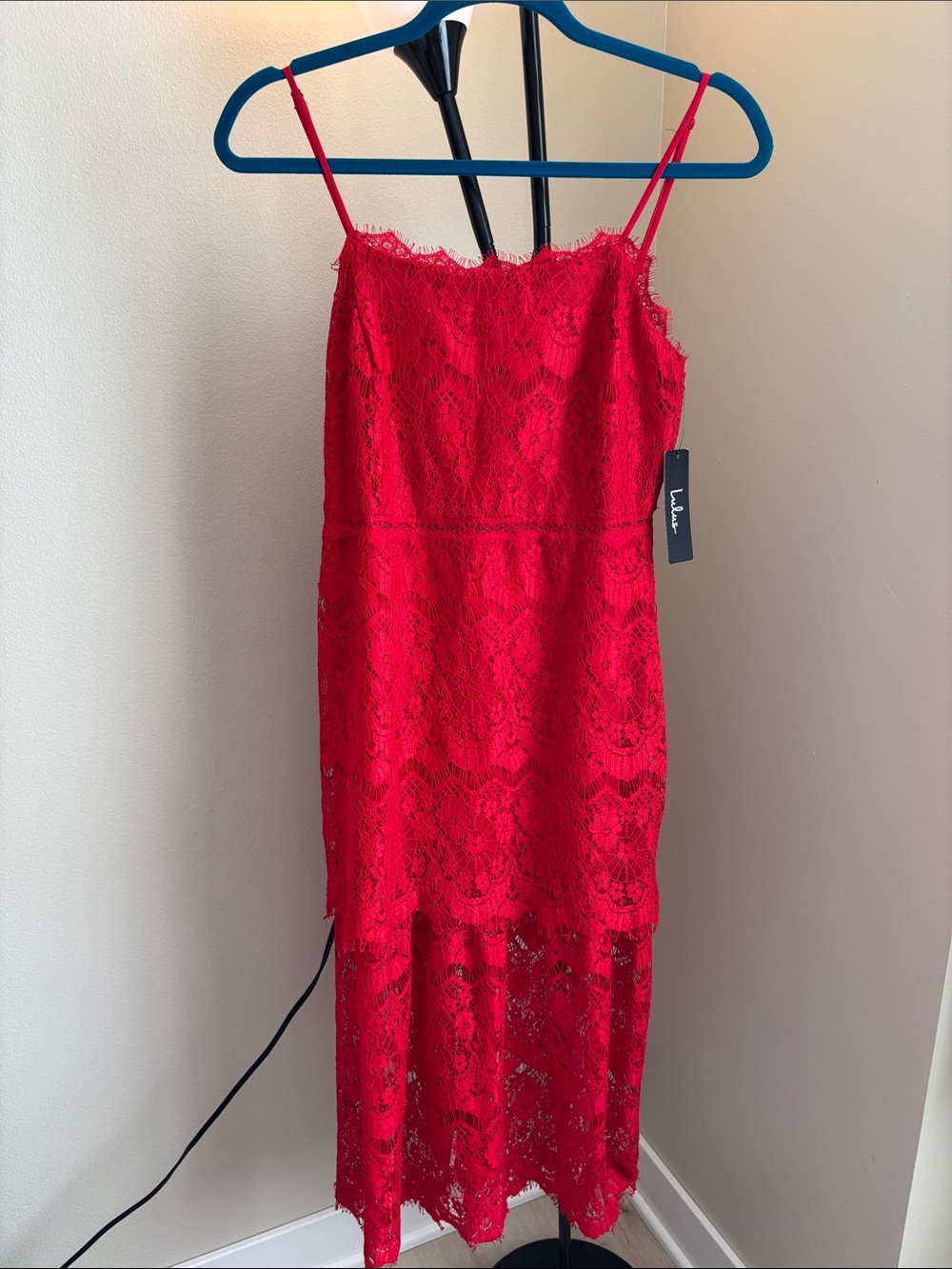 Lulus Red Lace Dress Spaghetti Straps Size Small